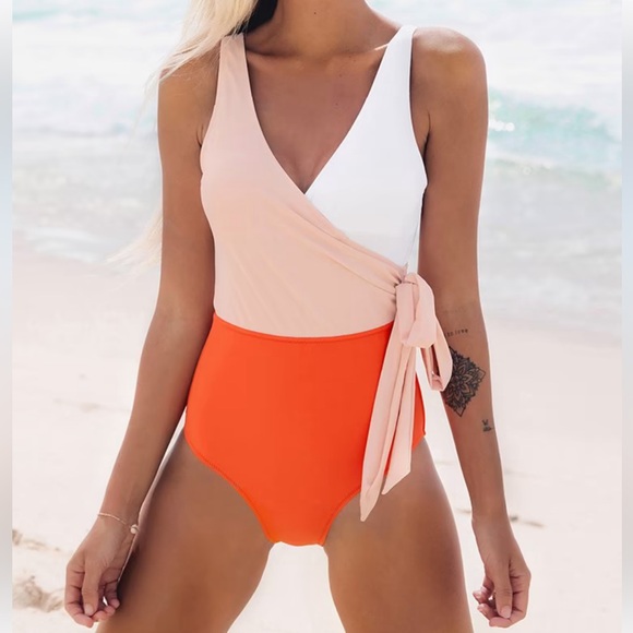 Cupshe One Piece Bow tie Color block Swimsuit - Picture 1 of 9